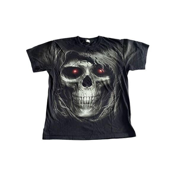 Vintage Y2K Jay's Rock Reaper Skull All Over Print Tee - Picture 1 of 4